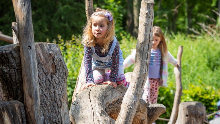 Children enjoying the natural play area at Hughenden, Buckinghamshire